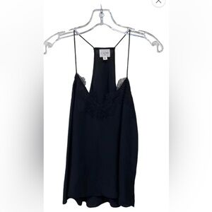 Home Cami NYC Size M Black Silk Spaghetti Strap Lace Trim Slip Top